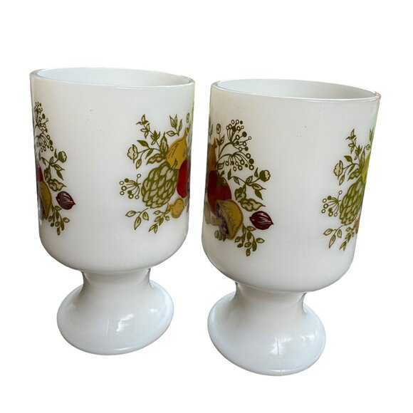 Vtg Corning Spice of Life Footed Mugs Set of 4 Milk Glass Pedestal Grandmugs - Picture 8 of 16